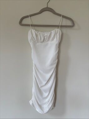 Princess Polly White Ruched Mesh Slip Fully Lined Dress Spaghetti Straps Size 2